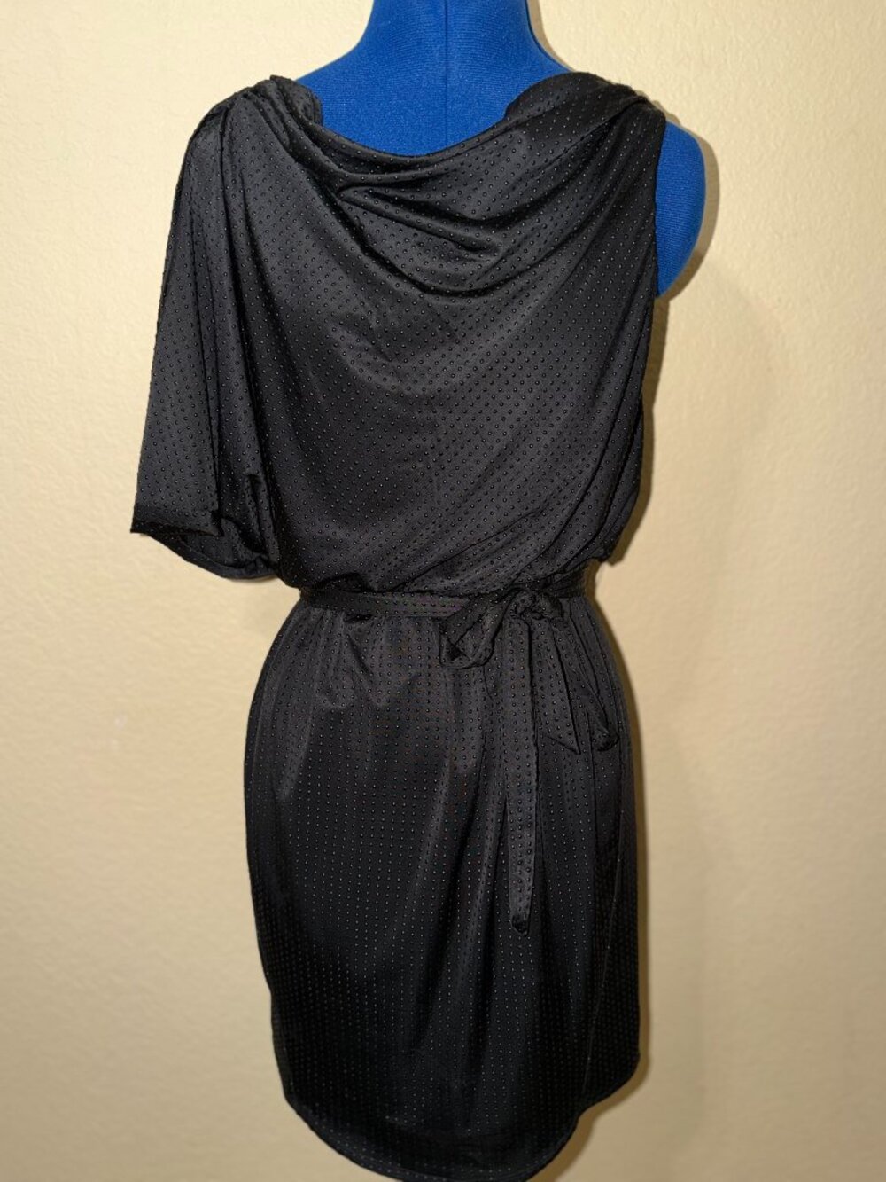 Jessica Simpson Black One Shoulder Dotted Cocktail Dress - Size 2